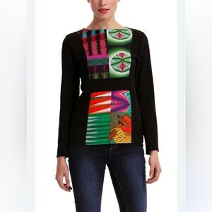 DESIGUAL Sabine Black & Bright Panel Blouse